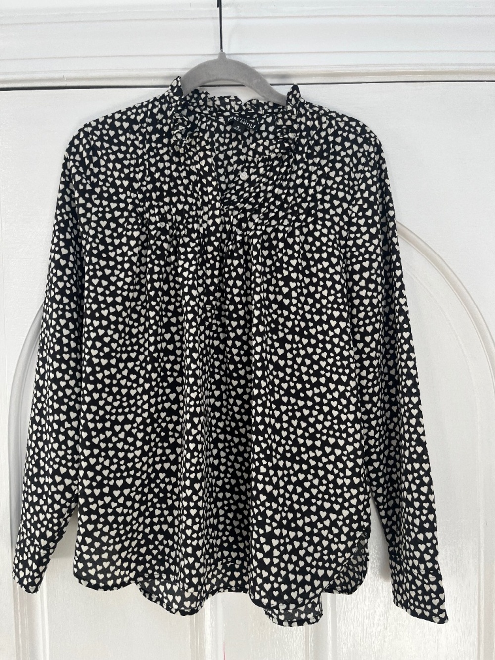 J Crew Mercantile Blouse - Black w/Cream Hearts (4)